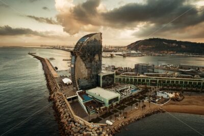 Aerial view of Barcelona coast sunrise - Songquan Photography