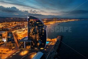 Barcelona Hotel W Aerial View at dusk - Songquan Photography