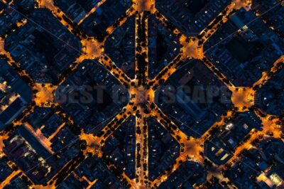 Barcelona street night aerial View - Songquan Photography