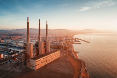 Besos thermic power plant aerial sunrise - Songquan Photography