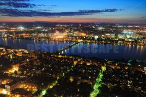 Boston Charles River aerial at dusk - Songquan Photography