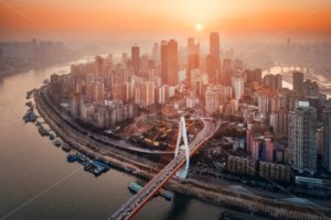 Chongqing Urban buildings aerial sunset - Songquan Photography