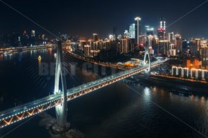 Chongqing bridge night aerial - Songquan Photography