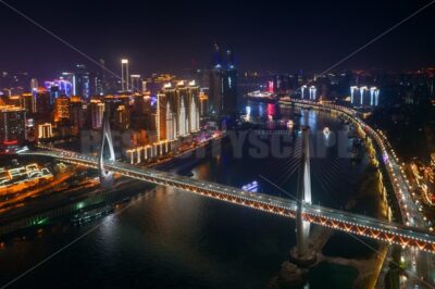 Chongqing bridge night aerial - Songquan Photography