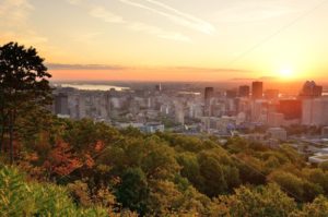 Montreal sunrise viewed from Mont Royal with city skyline in the morning - Songquan Photography