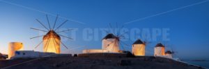 Mykonos windmill night panorama - Songquan Photography
