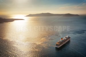 Santorini island with cruise ship sunset - Songquan Photography