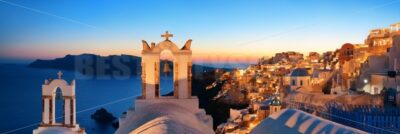 Santorini skyline night bell tower - Songquan Photography