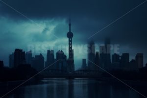 Shanghai city skyline view with overcast sky - Songquan Photography