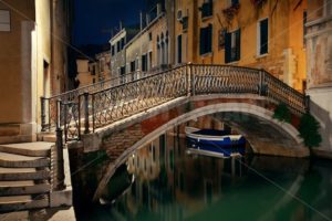 Venice canal night bridge - Songquan Photography