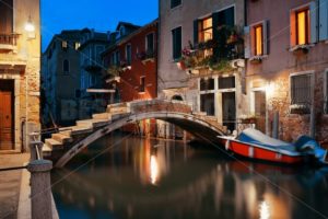 Venice canal night bridge - Songquan Photography