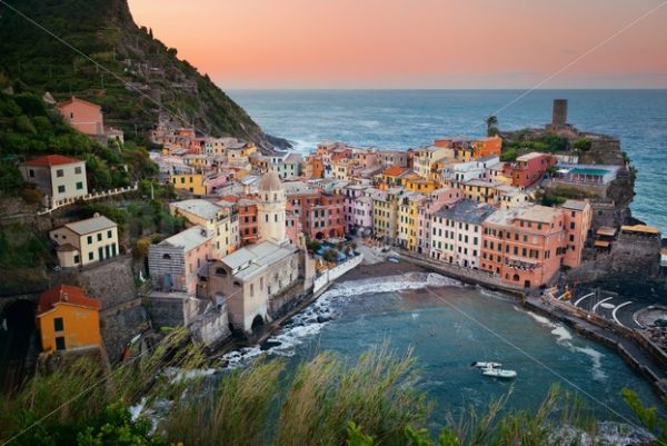Vernazza bay buildings and sea in Cinque Terre - Songquan Photography