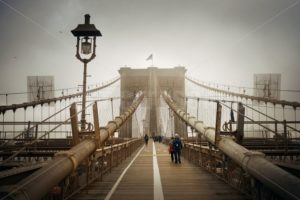 Walk on Brooklyn Bridge in a foggy day - Songquan Photography