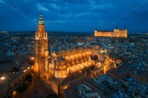 Aerial view of Toledo Cathedral at night - Songquan Photography