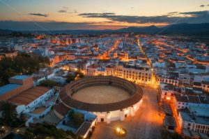 Plaza de Toros de Ronda aerial view night - Songquan Photography