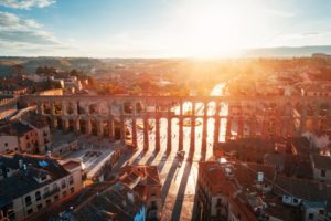 Segovia Roman Aqueduct aerial sunrise view - Songquan Photography