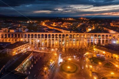 Segovia Roman Aqueduct aerial view at night - Songquan Photography