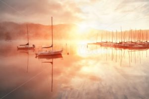 Morning foggy lake boat sunrise - Songquan Photography